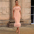 Обтисле вечірнє плаття з відкритими плечима без рукавів із комбінацією з екохутра (р. S-M) 10py5889, фото 3