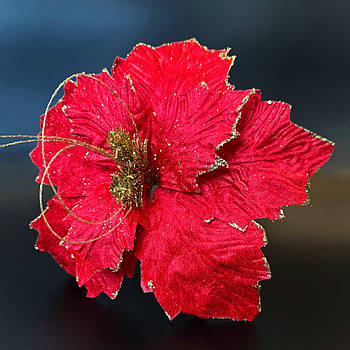 Новорічна прикраса Квітка пуансетія 30 см оксамит червоний