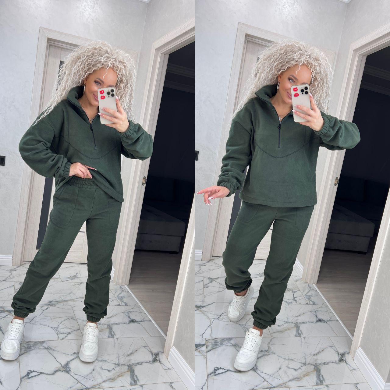 Теплий спортивний костюм на флісі худі на блискавці та штани на манжетах (р. 42-52) 7so2059, фото 1