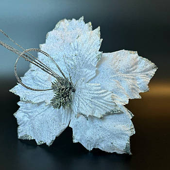 Новорічна прикраса Квітка пуансетія 30 см оксамит білий