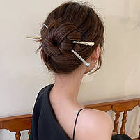 Шпилька для волосся колір золотистий. Металева китайська шпилька для волосся, фото 4