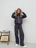 Графітовий теплий жіночий спортивний костюм на змійці з турецького футеру з лампасами, фото 2
