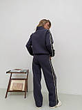 Графітовий теплий жіночий спортивний костюм на змійці з турецького футеру з лампасами, фото 4