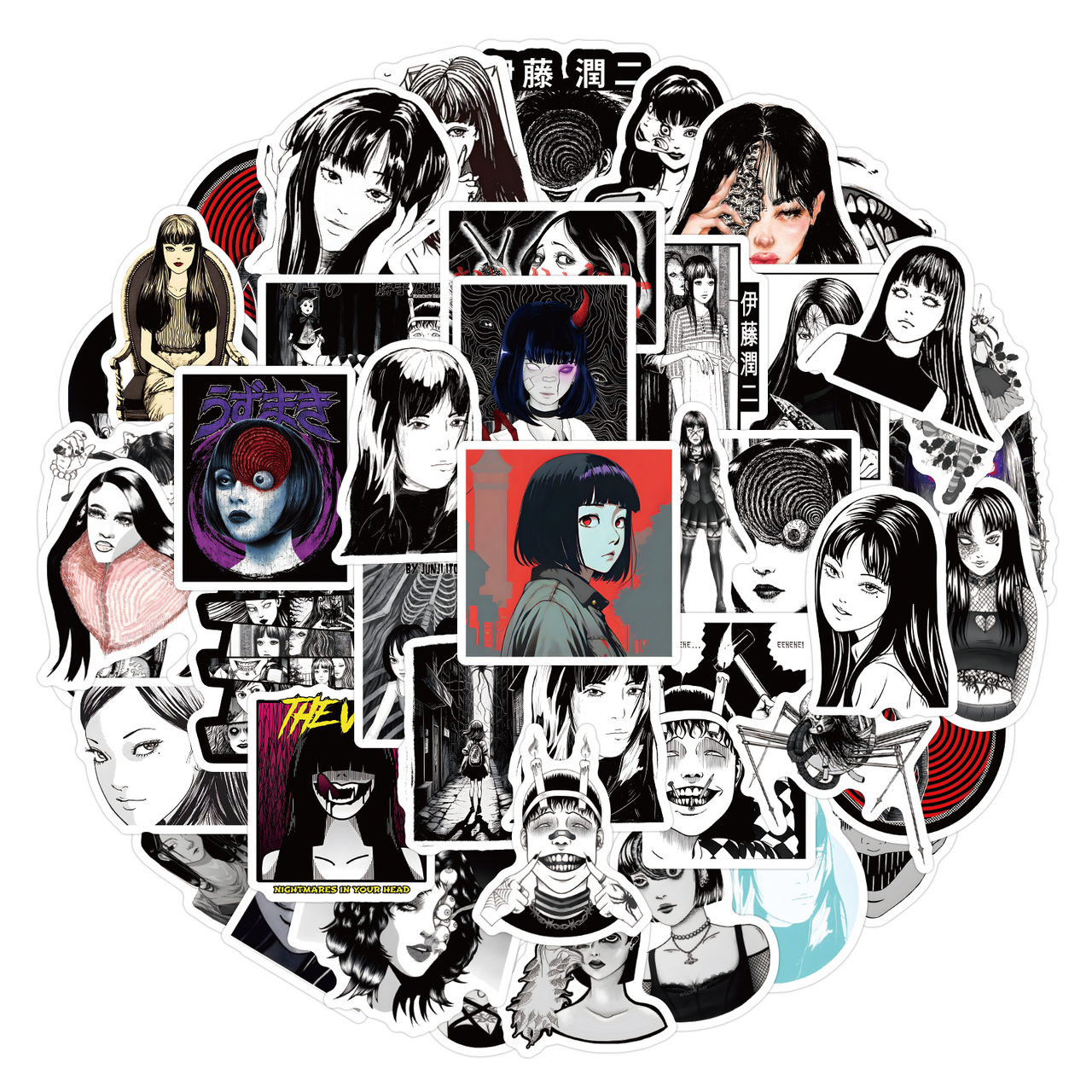 Стікерпак Дзюндзі Іто Набір наклейок GeekLand Junji Ito 100 штук, фото 1