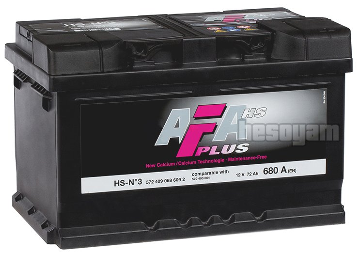 Акумулятор 72Аг 680А 12В R+ AFA Plus 572409068 / 572 409 068 6СТ-72