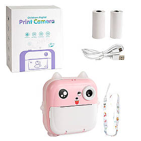 Дитячий фотоапарат-принтер рожевий кольоровий екран ігри відеозапис чорно-білий друк (C64270)