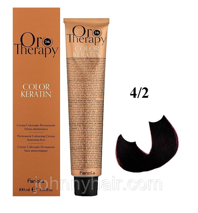 Безаміачна крем-фарба для волосся Fanola Oro Therapy №4/2 Chestnut Violet 100 мл, фото 1
