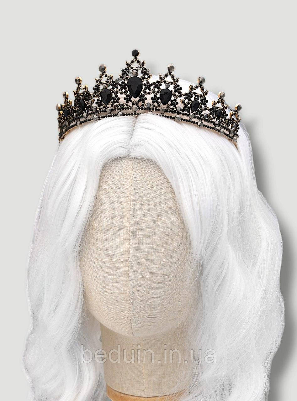 Висока чорна корона, діадема з кристалами "Luisa" — золотиста Aushal Jewellery