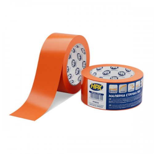 Стрічка малярська HPX маскувальна ПВХ, для штукатурки та бетону, 50 мм*33 м (жовтогаряча)