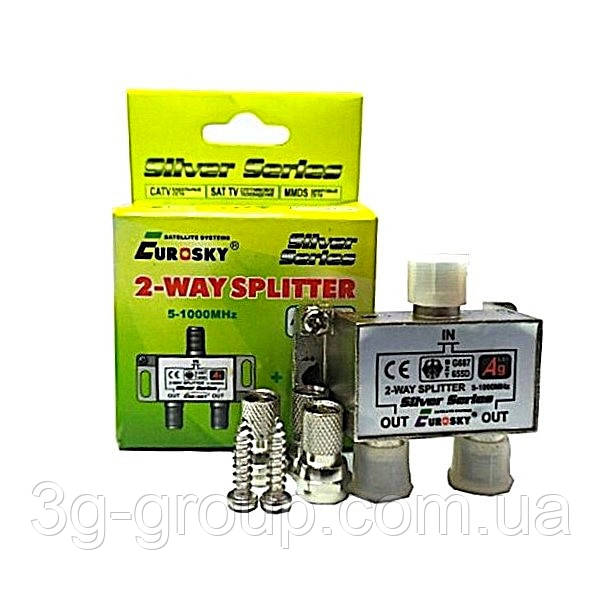 Дільник ТВ сигналу Eurosky + Fконектори 2 Way Splitter
