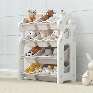 Дитячий стелаж з контейнерами для іграшок та приладдя на 4 яруси та 10 контейнерів