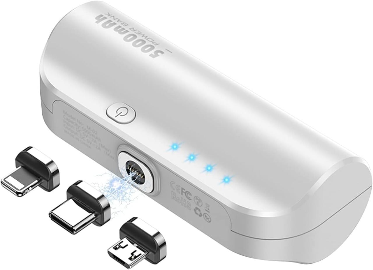 LUCKYDUO Mini Power Bank 5000mAh, 3 В 1 Портативний зарядний пристрій, Швидка зарядка Powerbank для iphone/USB C/Micro USB Handys