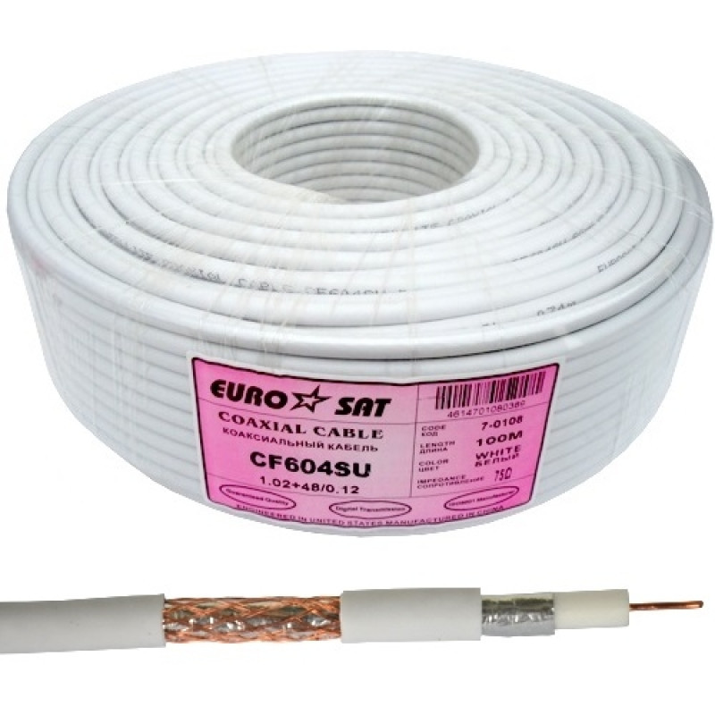 Коаксіальний кабель RG-6 EUROSAT CF604SU 48ж. Білий 100 м. Мідь