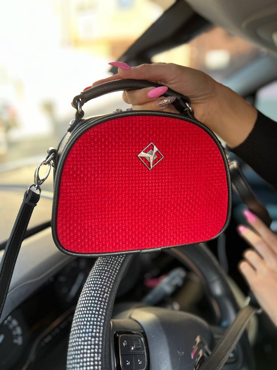 Жіноча сумка через плече маленька сумочка червона натуральна замша+шкірзам, фото 1