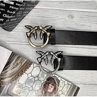 Женский Кожаный Ремень Пенко Ласточки Птички Брендовый Черный Базовый С Логотипом Pinko Grey,gold Selli