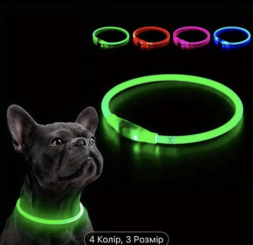 Светящийся ошейник с USB зарядкой зеленый 35 см (ID#2429682687), цена ...