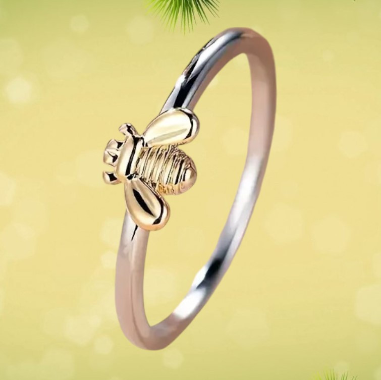 Розкішна класична каблучка у формі золотистої бджілки розмір 14.5 Сріблястий, фото 1