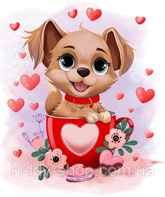 Цуценятко. Сюрприз. 23*30см, 5D. Набір зі стразами на підрамнику, фото 1