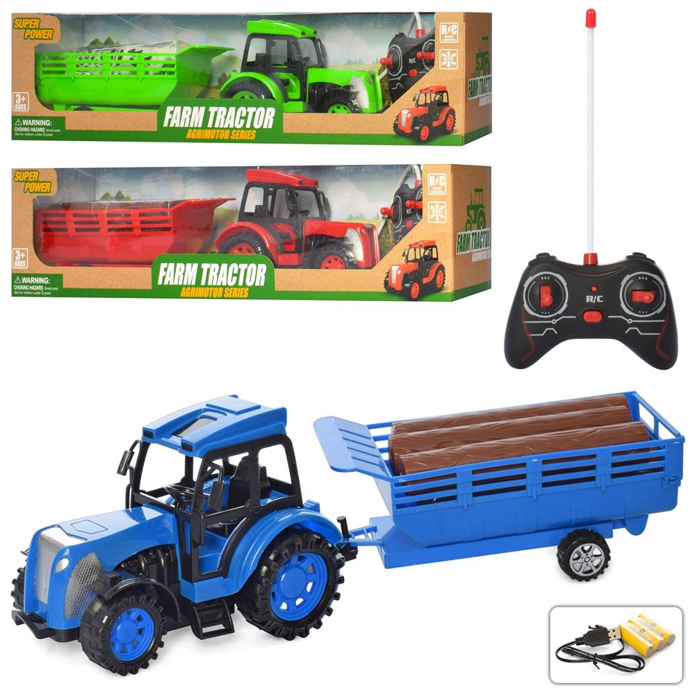 Трактор CR1921 (18шт) р/к, акум, з причепом, 38см, USBзар, 2 види / мікс кол, в кор-ці, 48,5-12,5-13,5см, фото 1