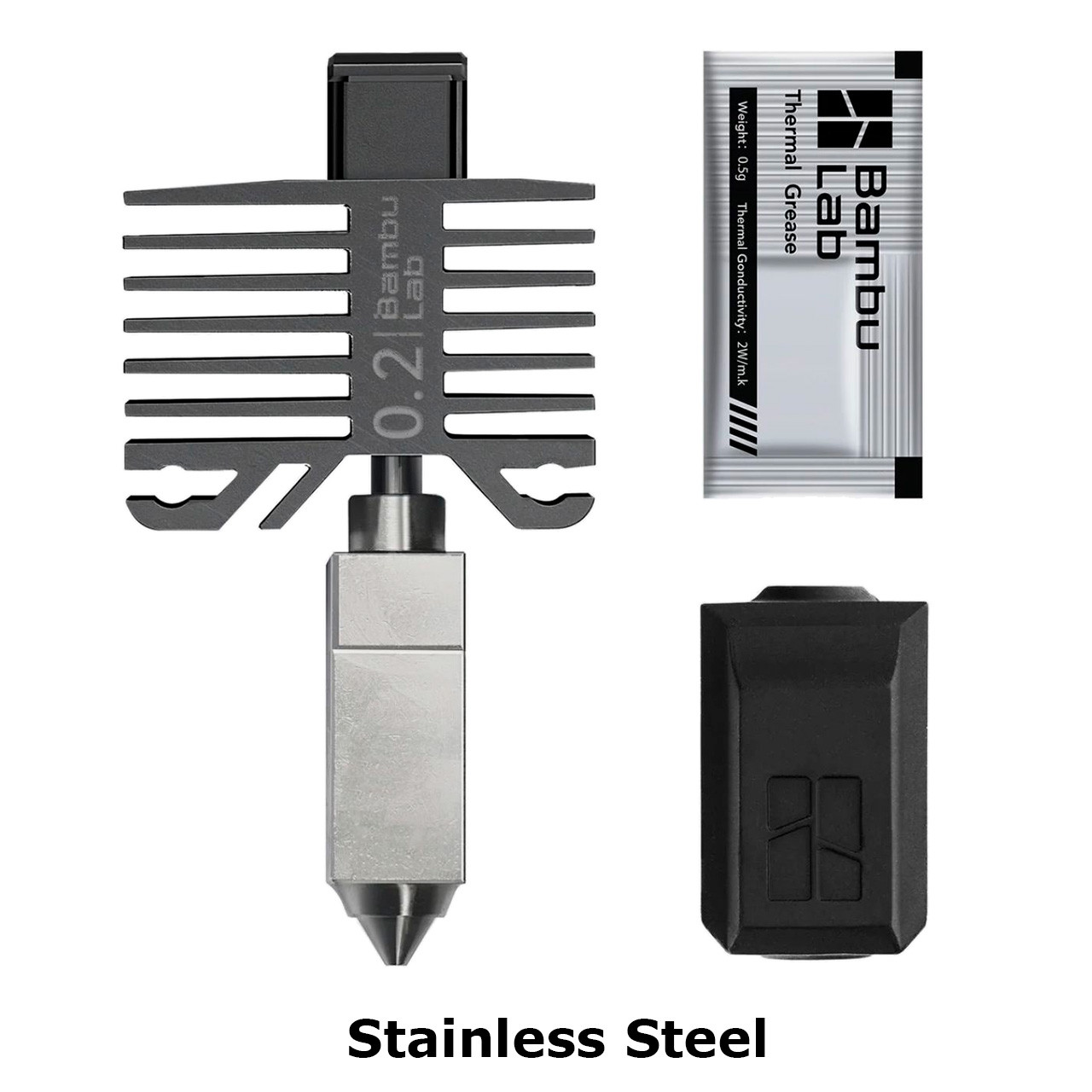 Хотенд із соплом 0.2mm для 3D-принтерів Bambu Lab X1 & P1 Series / Hotend with Stainless Steel Nozzle 0.2 (оригінал, FAH004-N-1)