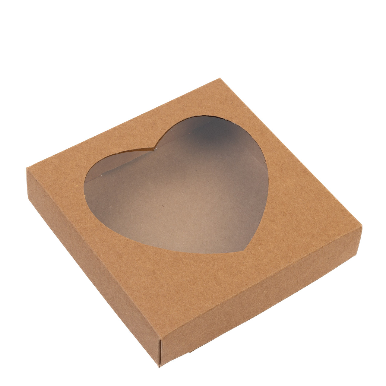 Коробка 150х150х35 для пряника з вікном у формі "Серця", крафт, фото 1