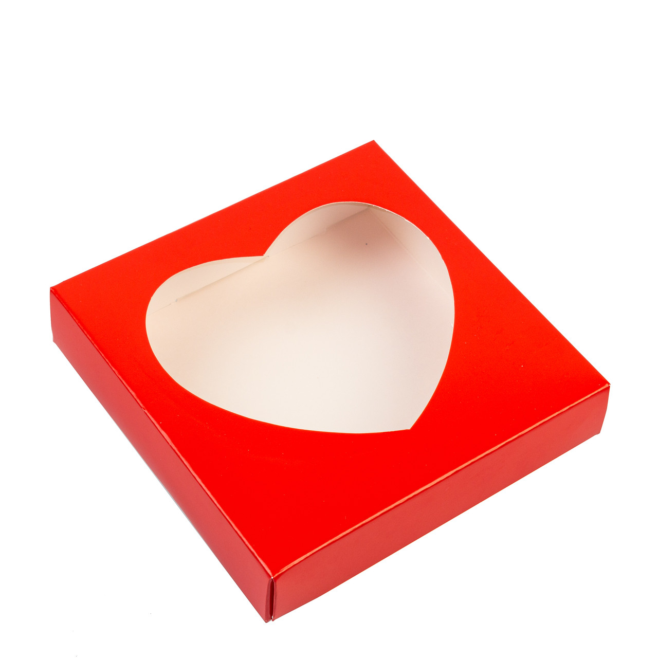 Коробка 150х150х35 для пряника з вікном у формі "Серця", червона, фото 1