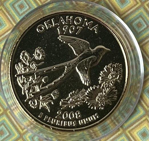 Монета США 25 центів 2008 р. Оклахома - Позолота