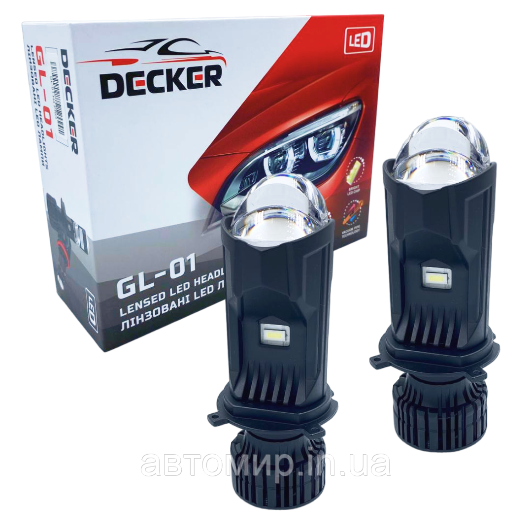Led світлодіодні міні лінзи Bi-LED MiniLens Decker Led GL-01 PRO H4 6000k 9000lm 65w 9-32v