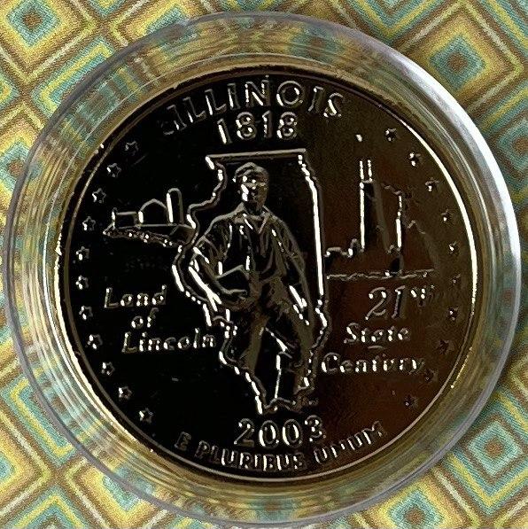 Монета США 25 центів 2003 р. Іллінойс Позолота