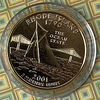 Монета США 25 центів 2001 р. Род - Ісланд Позолота