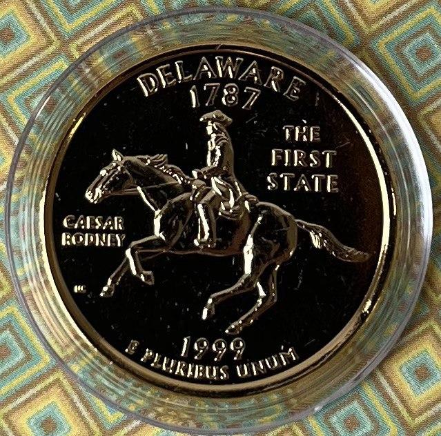 Монета США 25 центів 1999 р. Делавер Позолота