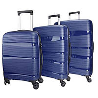 💙Набір із трьох дорожніх валіз PP на 4 колесах, телескопічна ручка, високої якості, Колір Синій