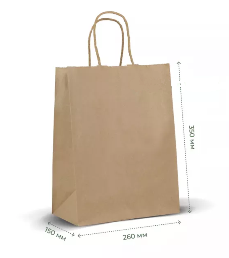 Пакет прямокут.дно, крафт бурий, 220х120х290 мм, 90г/м2, з ручкою