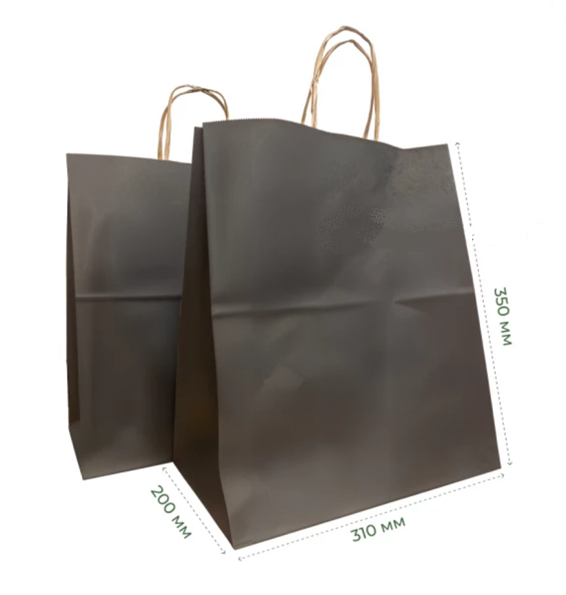 Крафт-пакет із прямокутним дном та ручками, 310x200x350 мм, бурий, 80 г/м², з чорним друком (50 шт.)