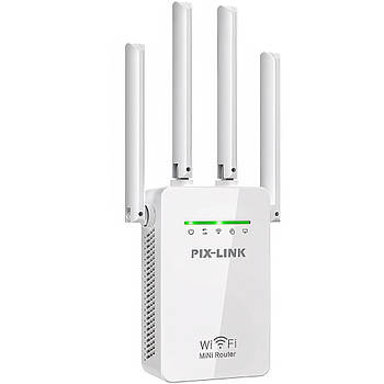 Універсальний роутер-підсилювач сигналу Wi-Fi ретранслятор з 4 антена PIX-LINK 9Q Білий 2.4 ГГц