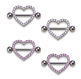 Сережка для пірсингу сосків рожевий колір. Пірсинг сосків у формі серця з кристалами, фото 2