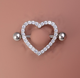 Сережка для пірсингу сосків рожевий колір. Пірсинг сосків у формі серця з кристалами, фото 3