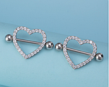 Сережка для пірсингу сосків рожевий колір. Пірсинг сосків у формі серця з кристалами, фото 4