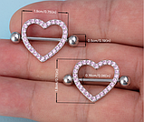 Сережка для пірсингу сосків рожевий колір. Пірсинг сосків у формі серця з кристалами, фото 5