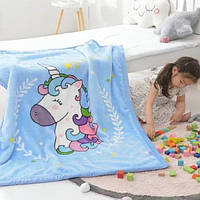 Дитячий плед Єдиноріг , блакитний 105х130