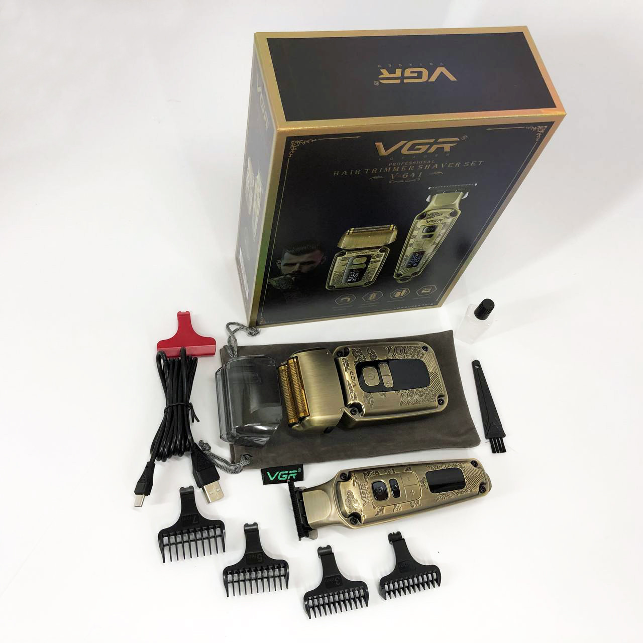 Машинка окантувальна професійна для бороди VGR V-641, Бритва для бороди, Професійний тример IS-453 з насадками