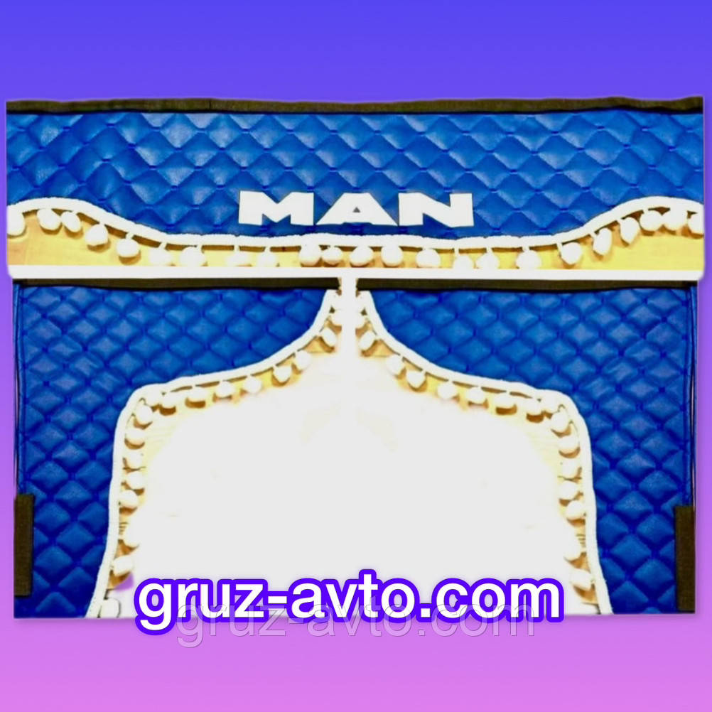 Штори преміум у кабіну МАН MAN екошкіра синій, фото 1
