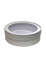 Коробка кругла 30*6 см з прозорою кришкою білий перламутр