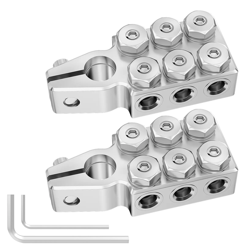 Клеми акумулятора 6-ти контактні 12-24 В, анодована латунь, комплект, фото 1