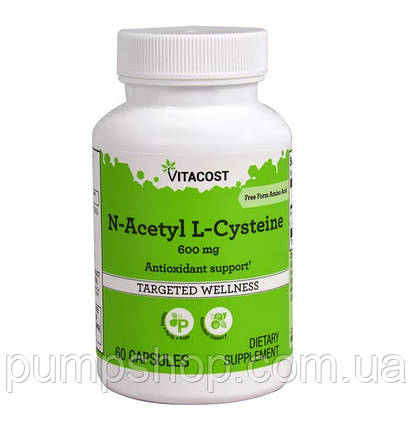 (уцінка термін по 2,25) Амінокислота N-ацетил L-цистеїн Vitacost N-Acetyl L-Cysteine 600 мг 60 капс., фото 1