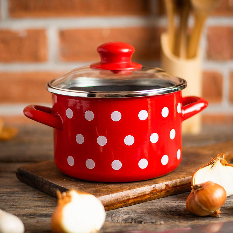 Каструля 2л зі скляною кришкою Горох на червоному 2086 Metalac 368886