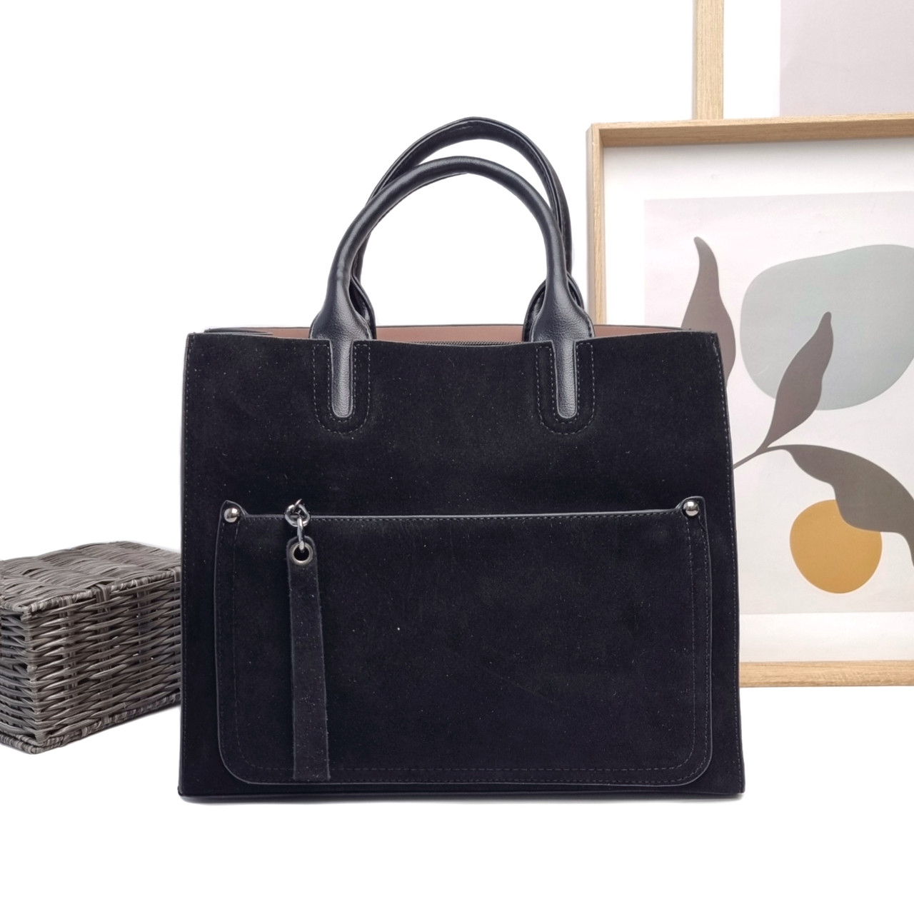 Жіноча сумка-тоут натуральна замша чорний Арт.A-92429-8 black Karlos Marconi (ang)