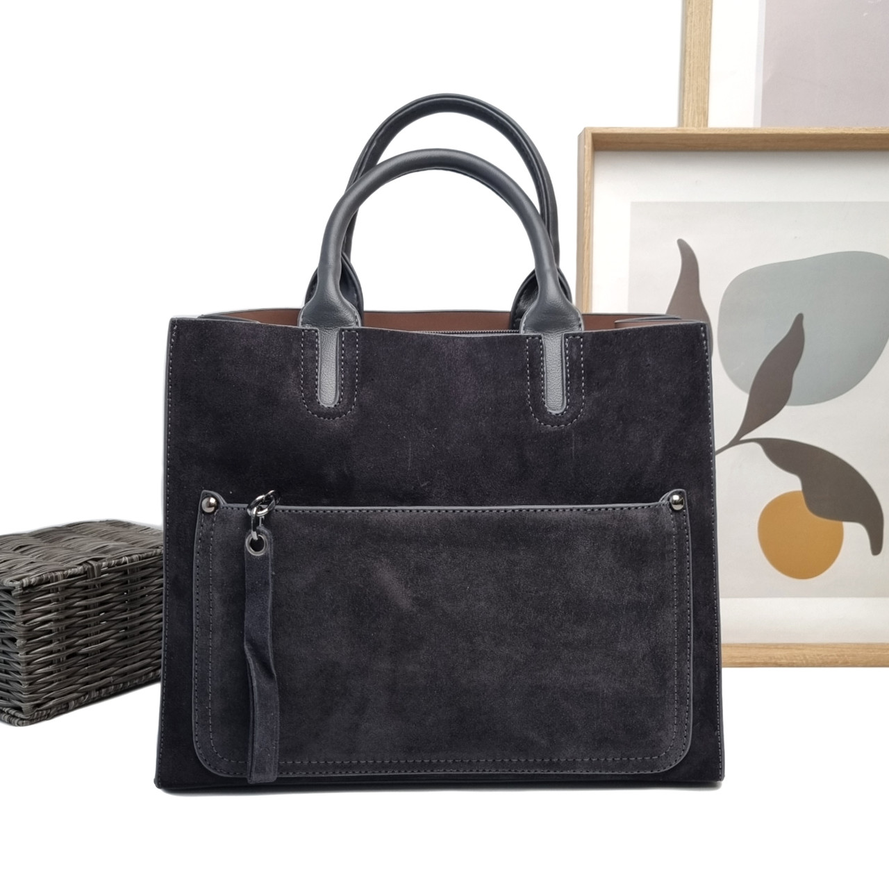 Сумка тоут натуральна замша сірий Арт.A-92429-8 grey Karlos Marconi (ang8)