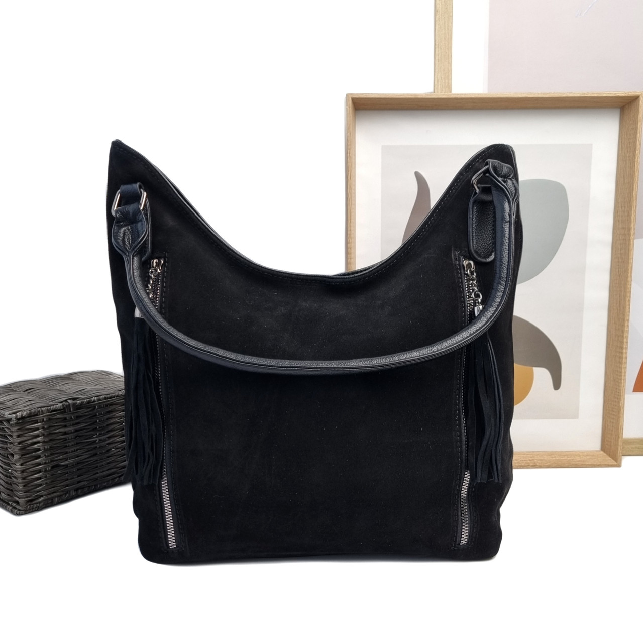 Модна жіноча сумка-мішок натуральна замша чорний Арт.M8162-8 black Karlos Marconi (59)