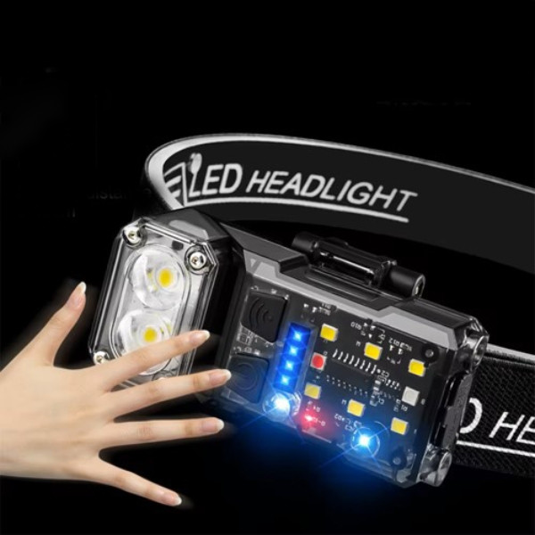 Ліхтар налобний світлодіодний з датчиком руху X52-2LED+6SMD(RGB) Чорний